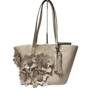 NWT - Patricia Nash Marconia Leather Tote – Chalk White, 3D Flowers & Tassel